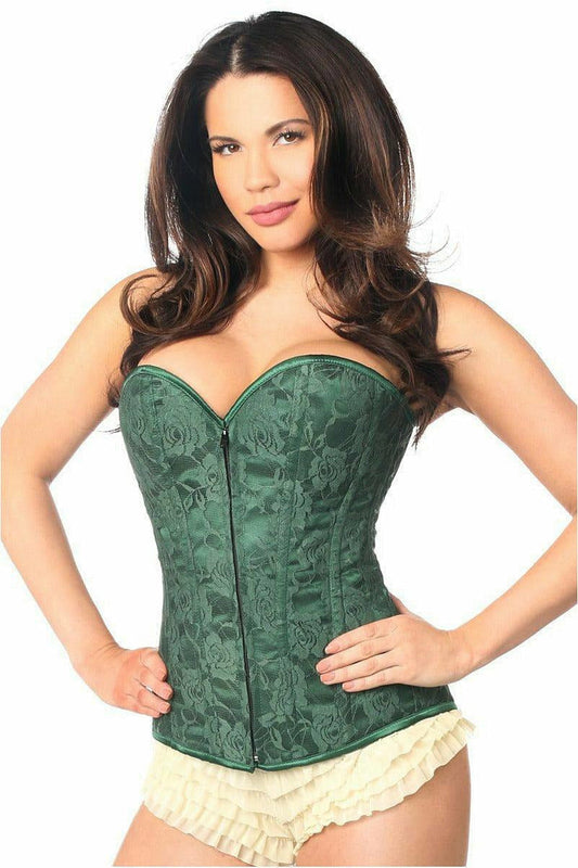 Lavish Dark Green Lace Overbust Corset w/Zipper-Daisy Corsets