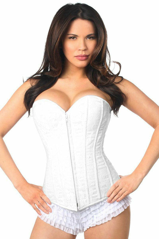 Lavish White Lace Overbust Corset w/Zipper-Daisy Corsets