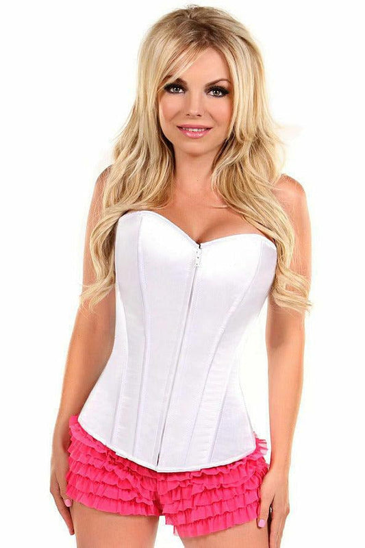 Lavish White Sweetheart Front Zipper Corset-Daisy Corsets