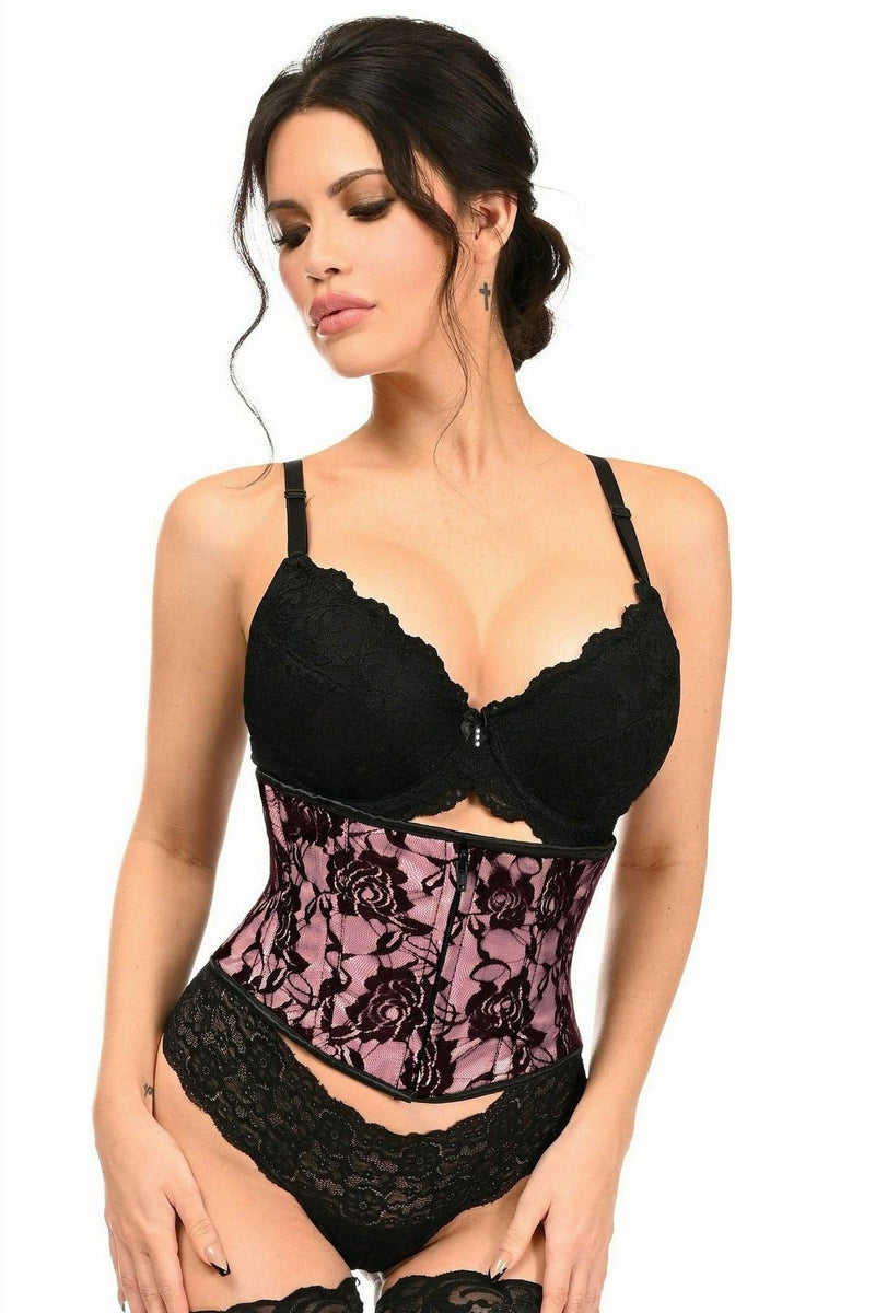 Lavish Pink w/Black Lace Overlay Mini Cincher-Daisy Corsets