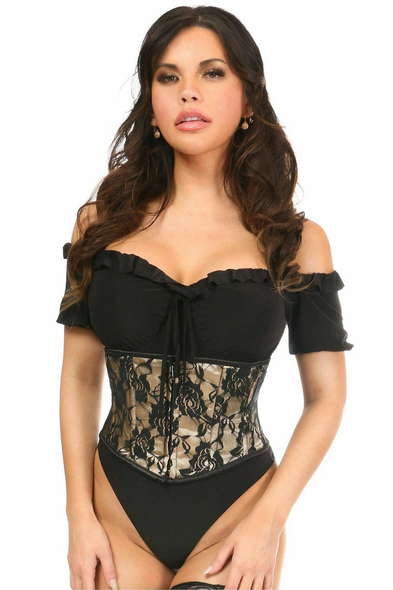 Lavish Tan w/Black Lace Overlay Mini Cincher-Daisy Corsets