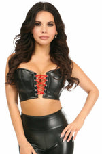 Lavish Black/Red Faux Leather Lace-Up Short Bustier Top-Daisy Corsets