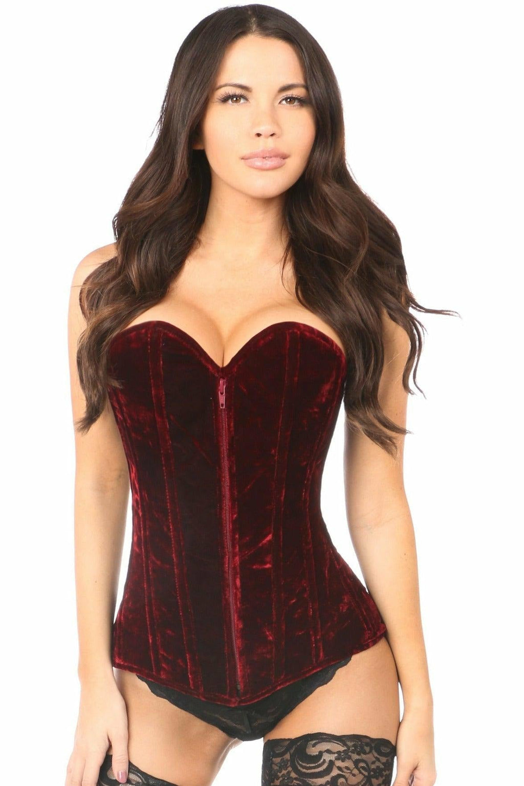 Lavish Red Crushed Velvet Overbust Corset-Daisy Corsets