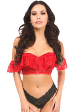 Lavish Red Sheer Lace Off-The-Shoulder Underwire Short Bustier-Daisy Corsets