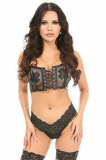 Lavish Black Fishnet & Faux Leather Lace-Up Short Bustier Top-Daisy Corsets