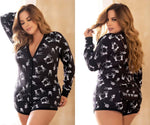 Mapale Curvy Size Long Sleeve Sleep Romper Color Black Print-Mapale