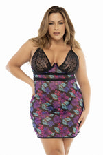 Mapale Curvy Size Babydoll Color Dream Flower Print-Mapale