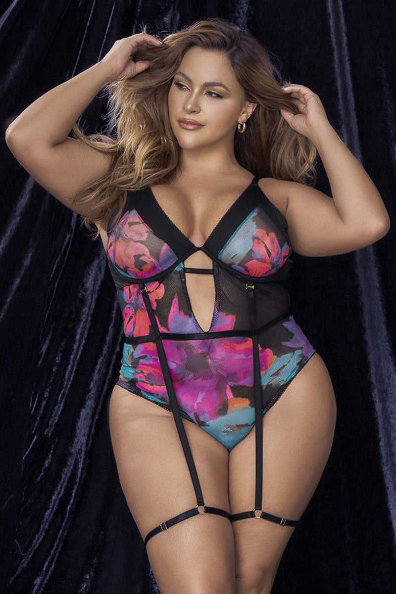 Mapale Curvy Size Teddy Color Dream Flower Print-Mapale