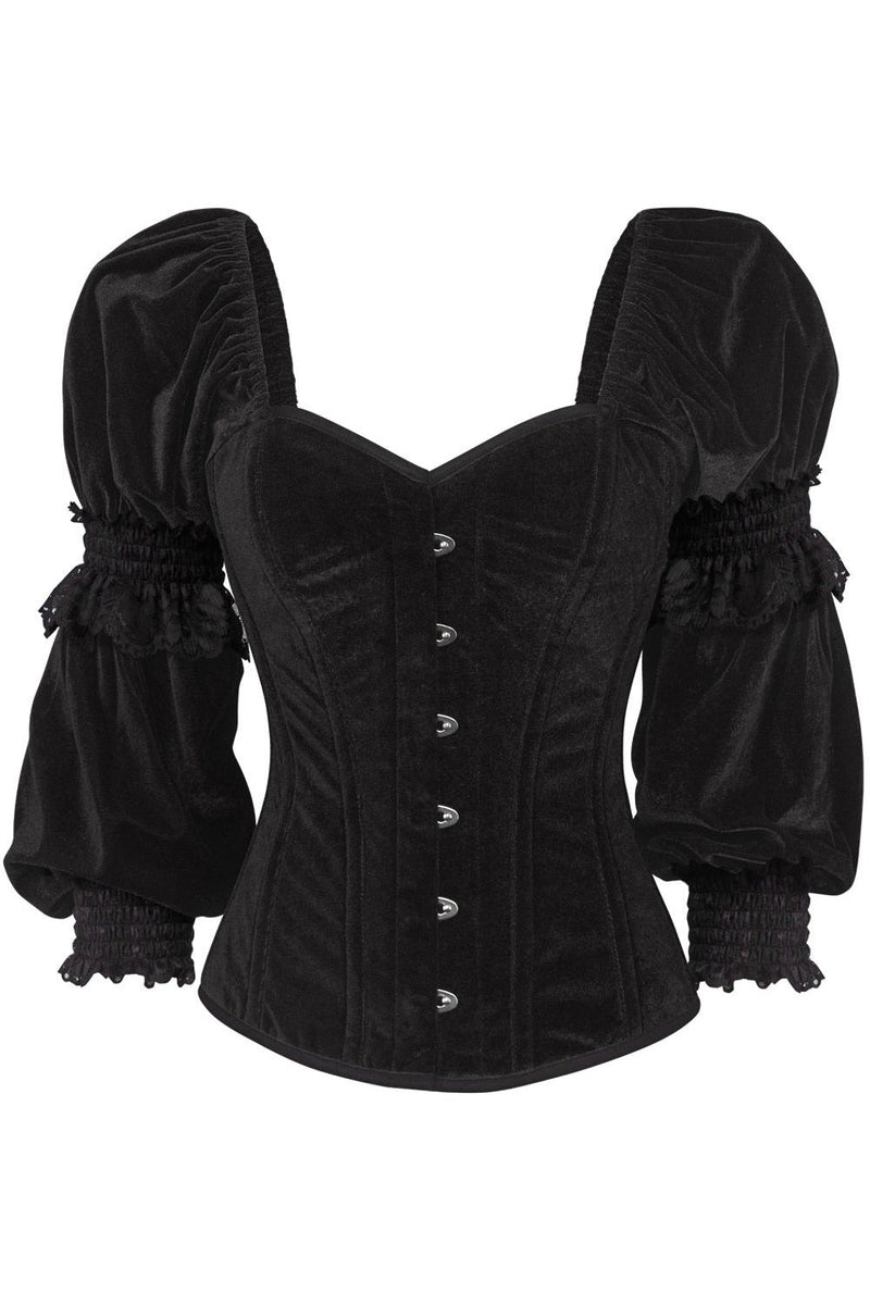 Top Drawer Black Velvet Steel Boned Long Sleeve Corset-Daisy Corsets