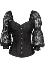 Top Drawer Black w/Black Lace Steel Boned Long Sleeve Corset-Daisy Corsets