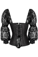 Top Drawer Black w/Black Lace Steel Boned Long Sleeve Corset-Daisy Corsets