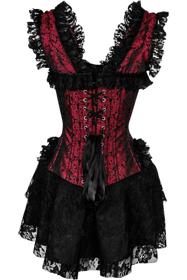 Top Drawer Steel Boned Red/Black Lace Victorian Corset Dress-Daisy Corsets