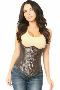 Top Drawer Steel Boned Distressed Faux Leather Underbust Corset Top-Daisy Corsets