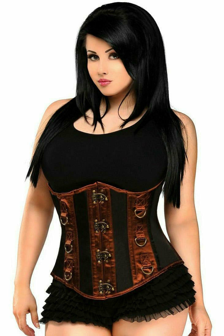 Top Drawer Black & Brown Steel Boned Underbust Corset-Daisy Corsets