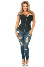 Top Drawer Black Cotton Steel Boned Corset w/Zipper-Daisy Corsets