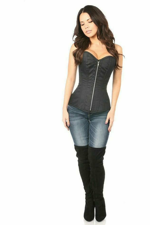 Top Drawer Black Cotton Steel Boned Corset w/Zipper-Daisy Corsets