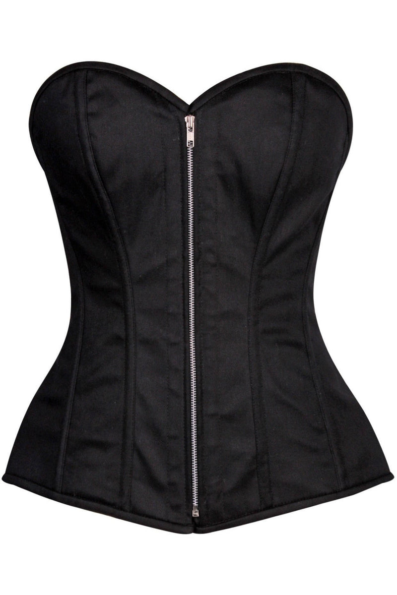 Top Drawer Black Cotton Steel Boned Corset w/Zipper-Daisy Corsets