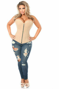 Top Drawer Tan Cotton Steel Boned Corset w/Zipper-Daisy Corsets