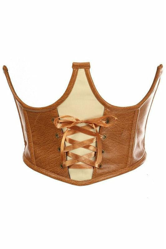 Top Drawer Faux Leather Steel Boned Lace-Up Open Cup Waist Cincher-Daisy Corsets