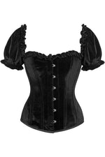 Top Drawer Steel Boned Black Velvet Overbust Corset w/Sleeves-Daisy Corsets