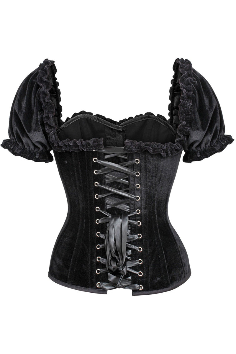 Top Drawer Steel Boned Black Velvet Overbust Corset w/Sleeves-Daisy Corsets