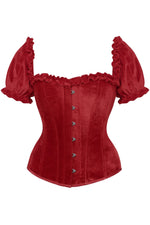 Top Drawer Steel Boned Dark Red Velvet Overbust Corset w/Sleeves-Daisy Corsets