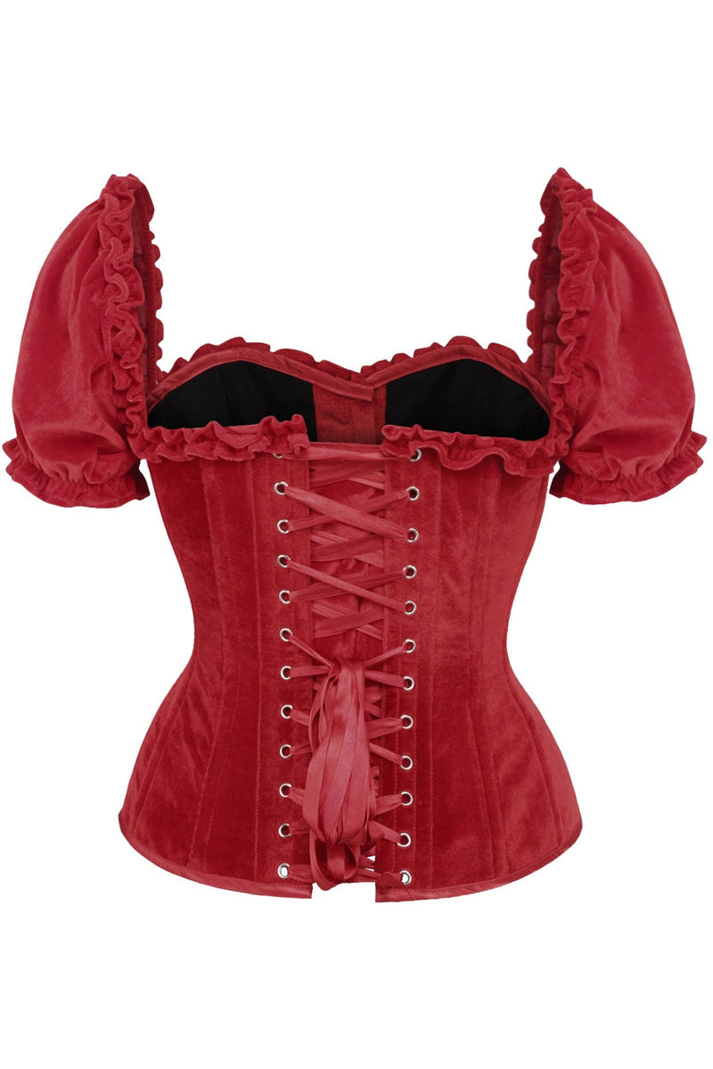 Top Drawer Steel Boned Dark Red Velvet Overbust Corset w/Sleeves-Daisy Corsets