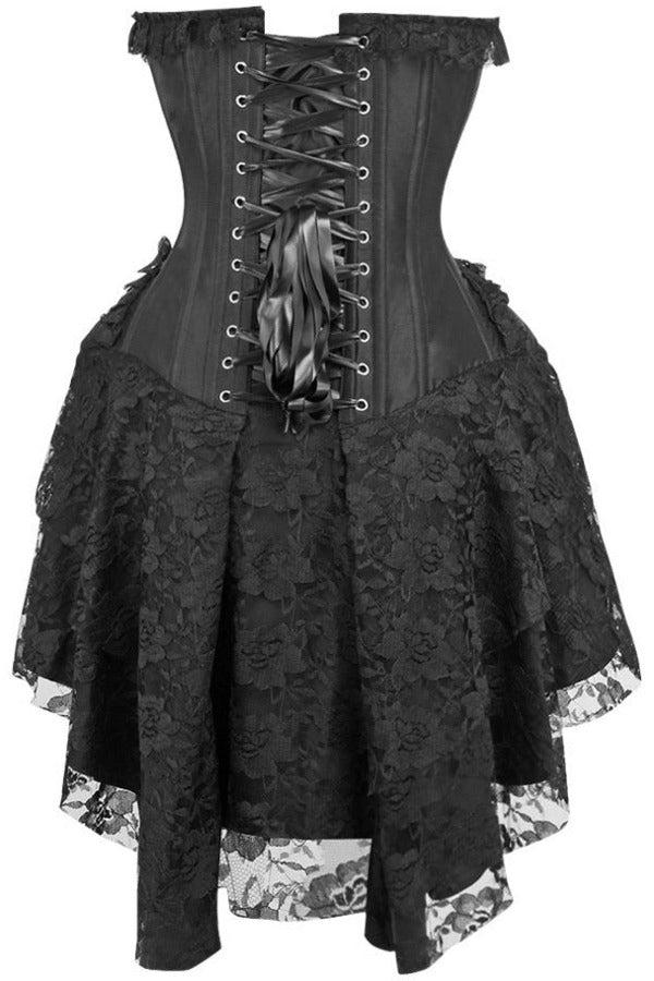 Top Drawer Steel Boned Strapless Black Lace Victorian Corset Dress-Daisy Corsets