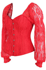 Top Drawer Red w/Red Lace Steel Boned Long Sleeve Corset-Daisy Corsets