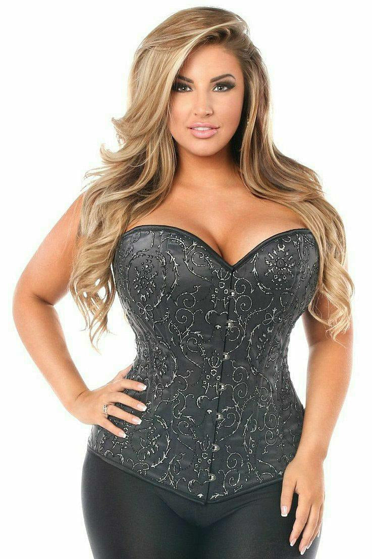 Top Drawer Elegant Black Embroidered Steel Boned Corset-Daisy Corsets