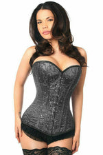 Top Drawer Elegant Black Embroidered Steel Boned Corset-Daisy Corsets