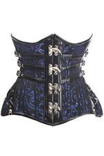 Top Drawer CURVY Steampunk Black/Blue Brocade Steel Double Boned Under Bust Corset-Daisy Corsets