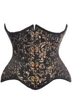 Top Drawer Black/Gold Brocade Double Steel Boned Under Bust Corset-Daisy Corsets