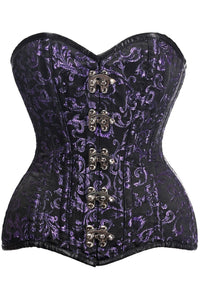 Top Drawer CURVY Black/Purple Brocade Double Steel Boned Overbust Corset-Daisy Corsets