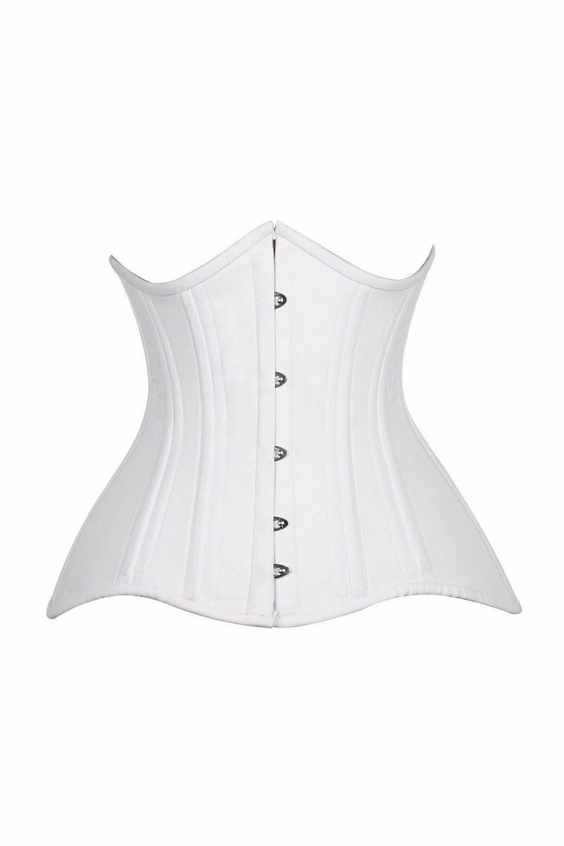 Top Drawer CURVY White Cotton Double Steel Boned Underbust Waist Cincher Corset-Daisy Corsets