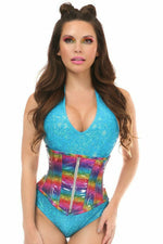 Top Drawer Rainbow Glitter Holo Steel Boned Mid Under Bust Corset-Daisy Corsets