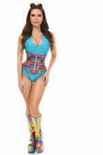 Top Drawer Rainbow Glitter Holo Steel Boned Mid Under Bust Corset-Daisy Corsets