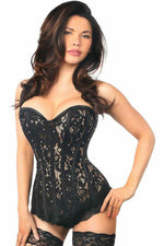 Top Drawer Black Lace Steel Boned Corset w/Rhinestones-Daisy Corsets