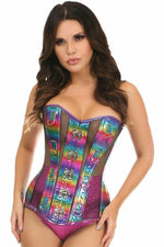 Top Drawer Rainbow Glitter PVC & Black Fishnet Steel Boned Over Bust Corset-Daisy Corsets