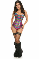 Top Drawer Rainbow Glitter PVC & Black Fishnet Steel Boned Over Bust Corset-Daisy Corsets