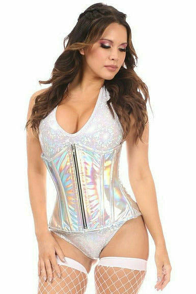 Top Drawer Silver Holo Under Bust Corset w/Zipper-Daisy Corsets