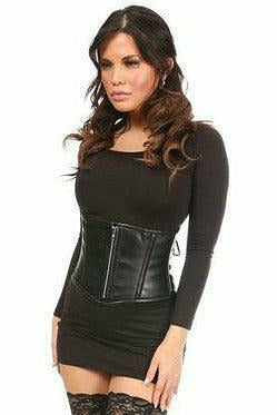 Top Drawer Black Faux Leather Steel Boned Mini Cincher-Daisy Corsets