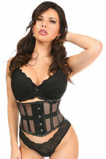 Top Drawer Black Fishnet & Faux Leather Steel Boned Mini Cincher-Daisy Corsets