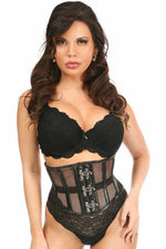 Top Drawer Fishnet & Faux Leather Steel Boned Mini Cincher w/Clasps-Daisy Corsets