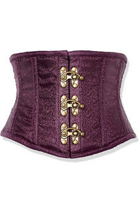 Top Drawer Plum Brocade Steel Boned Mini Cincher w/Clasps-Daisy Corsets