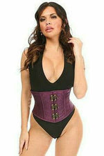 Top Drawer Plum Brocade Steel Boned Mini Cincher w/Clasps-Daisy Corsets