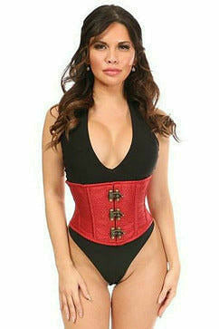 Top Drawer Wine Brocade Steel Boned Mini Cincher w/Clasps-Daisy Corsets