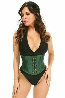 Top Drawer Dark Green Brocade Steel Boned Mini Cincher w/Clasps-Daisy Corsets