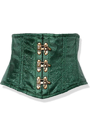 Top Drawer Dark Green Brocade Steel Boned Mini Cincher w/Clasps-Daisy Corsets