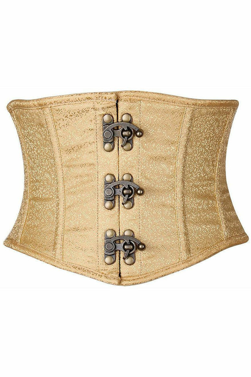 Top Drawer Gold Brocade Steel Boned Mini Cincher w/Clasps-Daisy Corsets